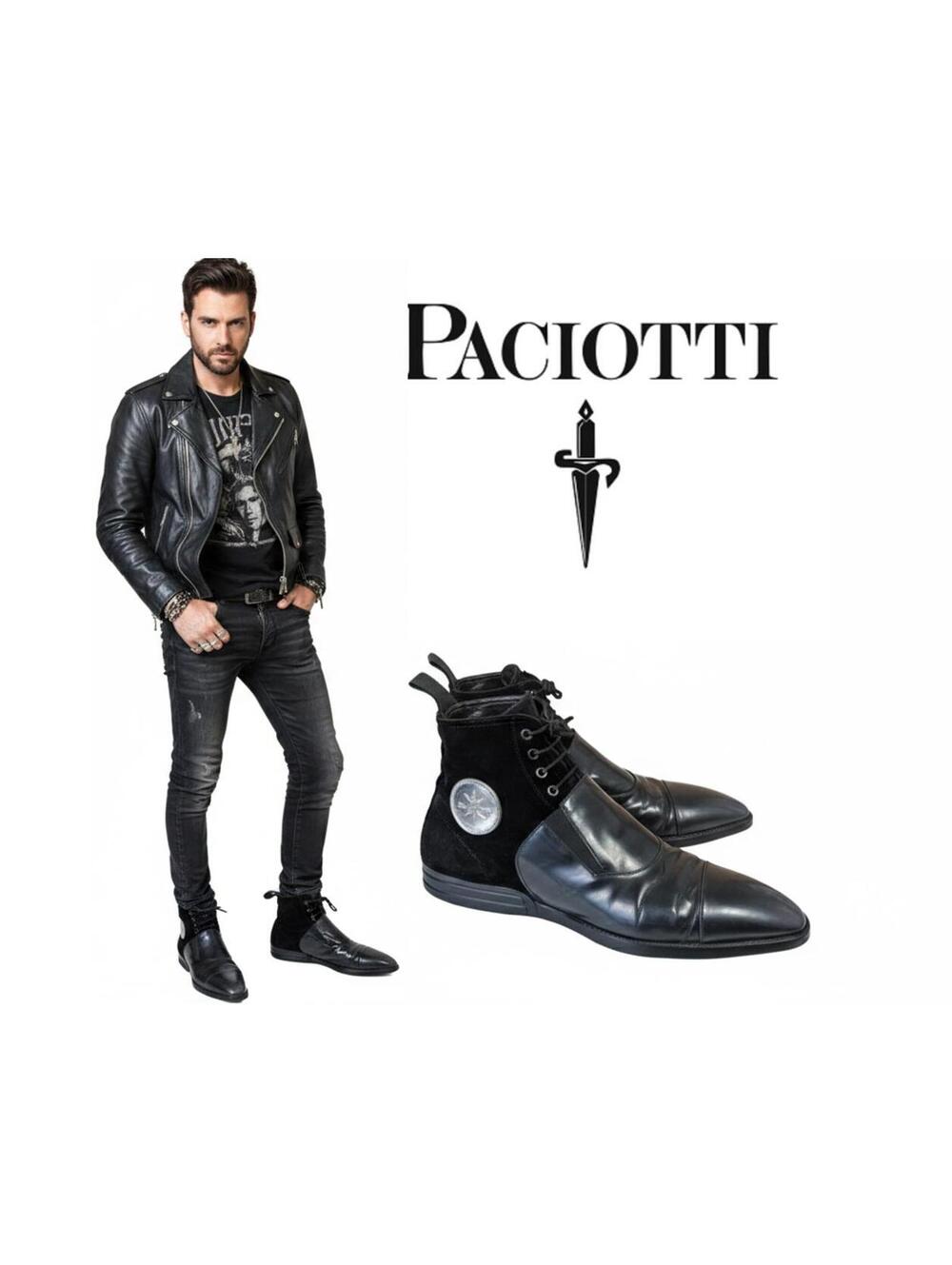 Cesare Paciotti Italy Men Boots Pointed-Toe Black Leather 11